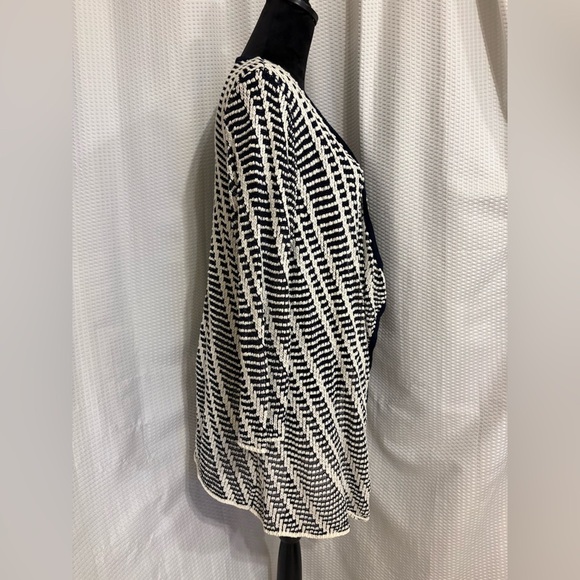 CJ Banks boho black white 3/4 sleeve cotton blend open front draped cardigan NWT - Picture 5 of 8